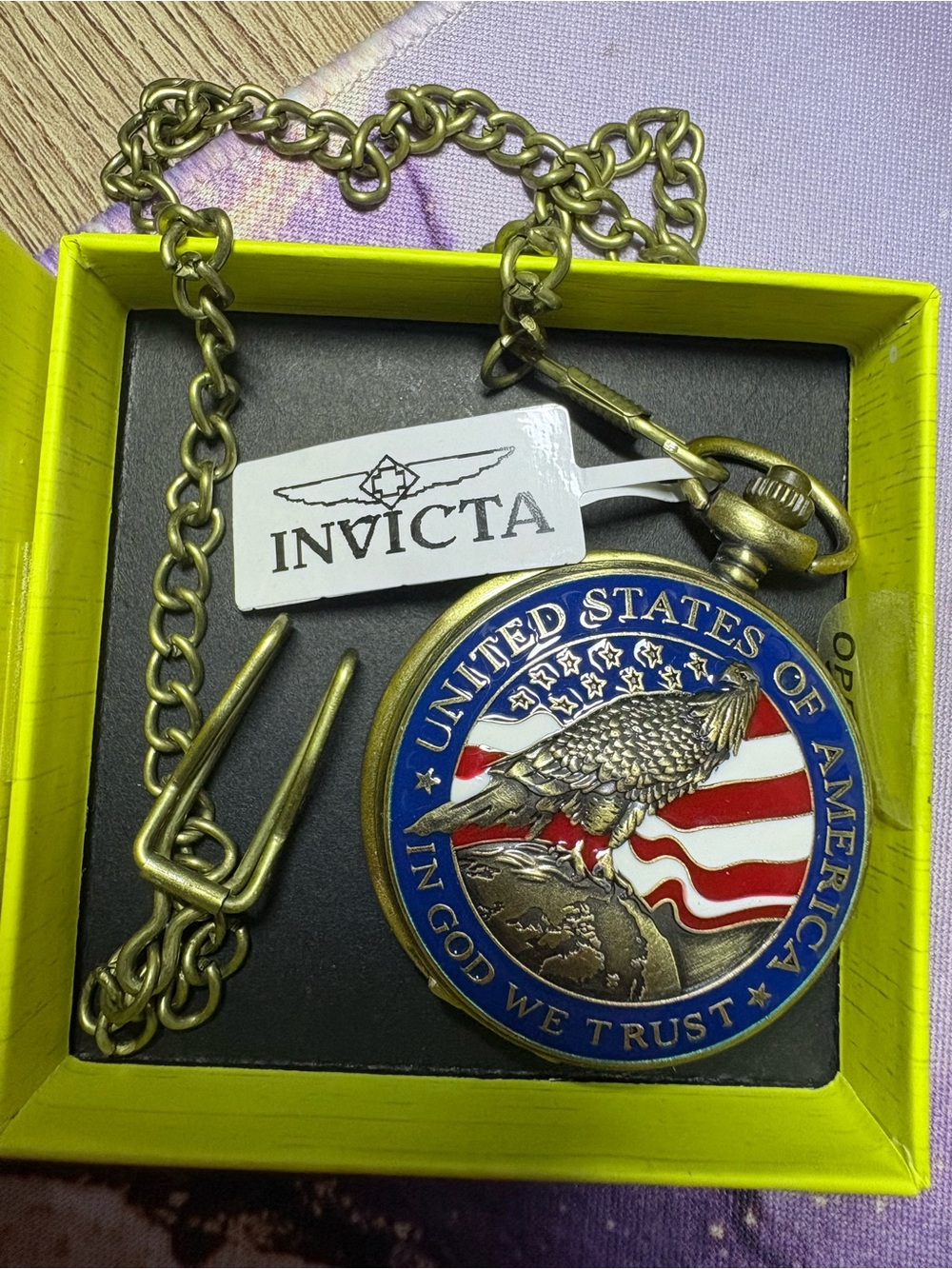 🇱🇷 INVICTA POCKET WATCH COLLECTION: Gold-Tone USA Eagle with American Flag NWT